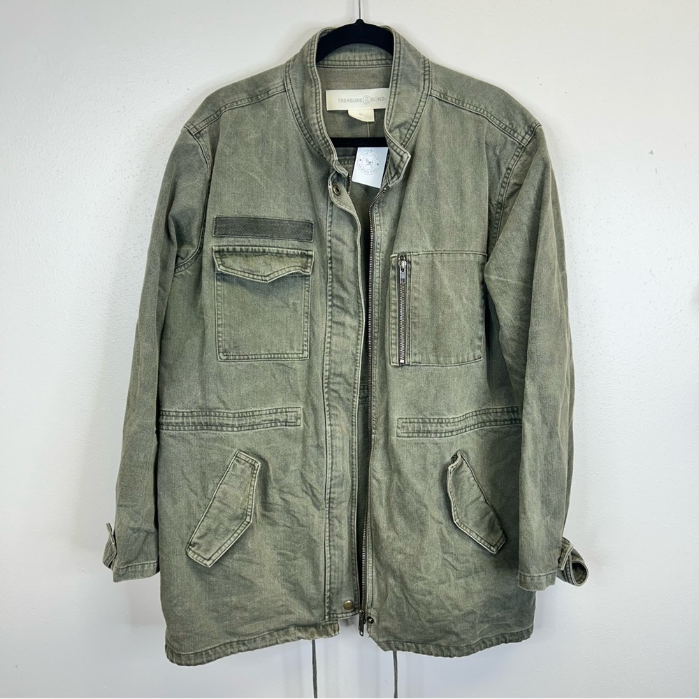 Green Utility Jacket Mens XL Pockets Full Zip Outdoor Barn Farm Military Style - Picture 15 of 15